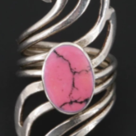 Silver - Tone Pink Glass Bypass Ring - Picture 2 of 5